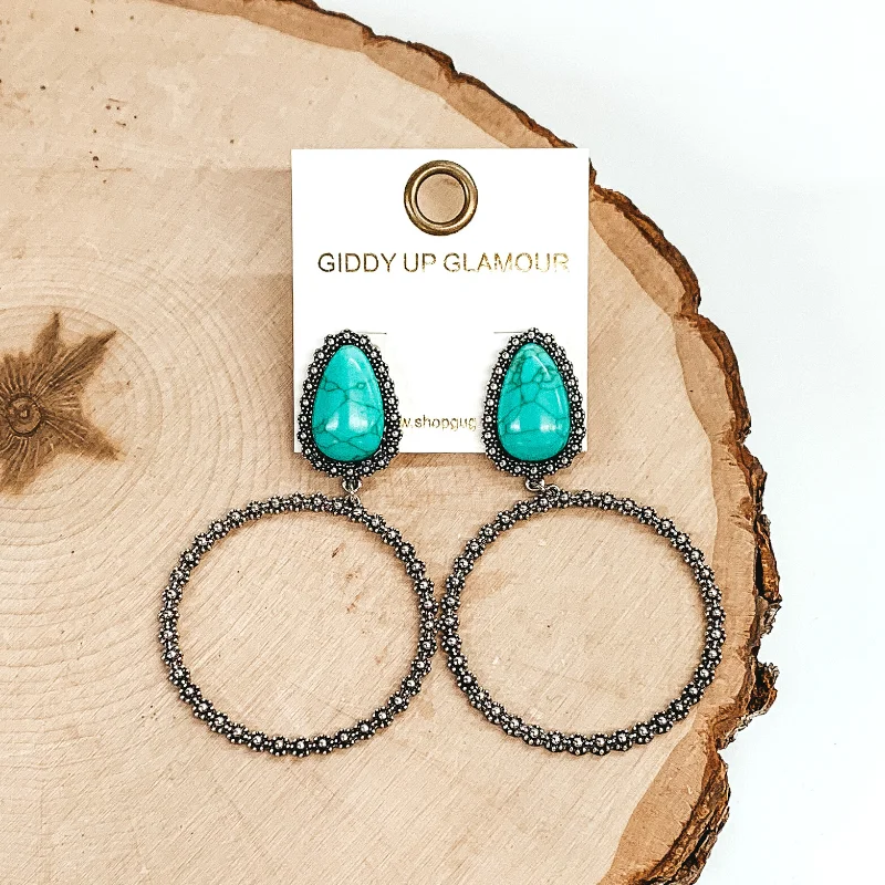 Best hoop earrings with stacked layers for a dimensional and bold look-Turquoise Stone Metal Post Earrings