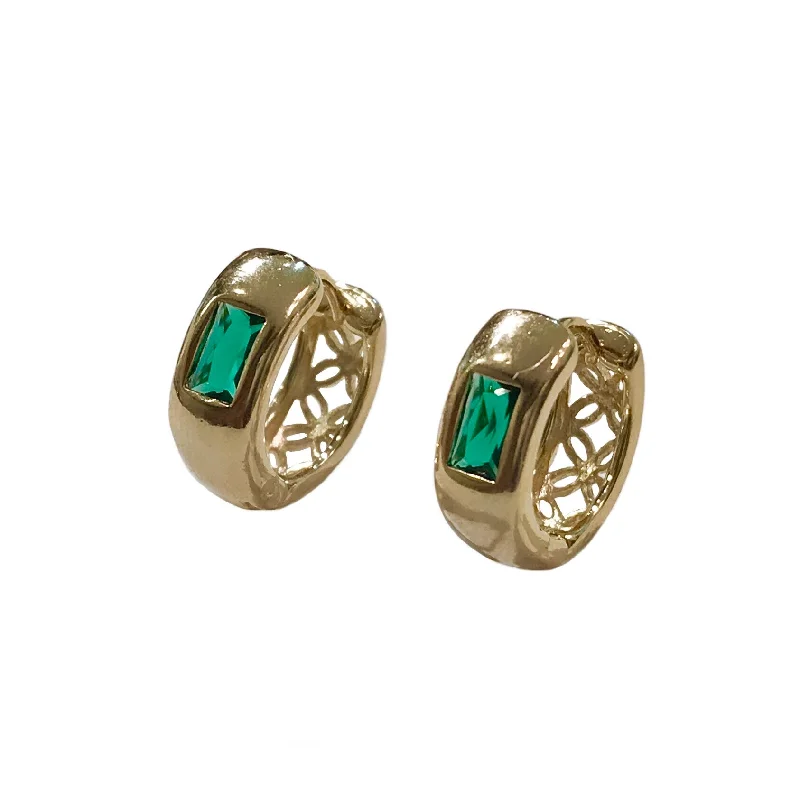 Hoop earrings with snake print designs for an edgy, wild appearance-Crysta Birthstone Baguette Huggies