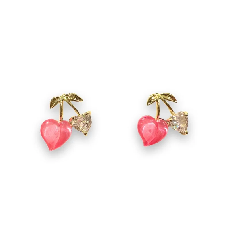 Best hoop earrings with gold-plated finishes for an affordable luxury vibe-Peach Cherry Heart Studs