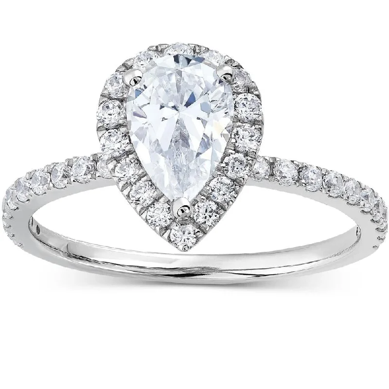 Engagement rings with rose-cut sapphire for vintage -VS 1 1/3Ct TW Pear Shape Halo Diamond Engagement Ring 14k White Gold Lab Grown