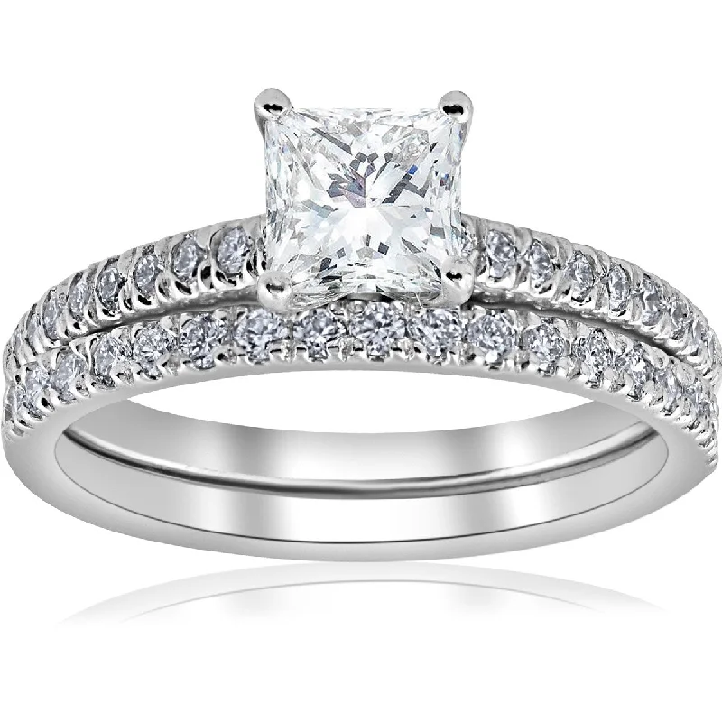 Engagement rings with sleek emerald-cut jade stones -VS 1.90 Ct Princess Cut Diamond Wedding Engagement Ring Set White Gold Lab Grown