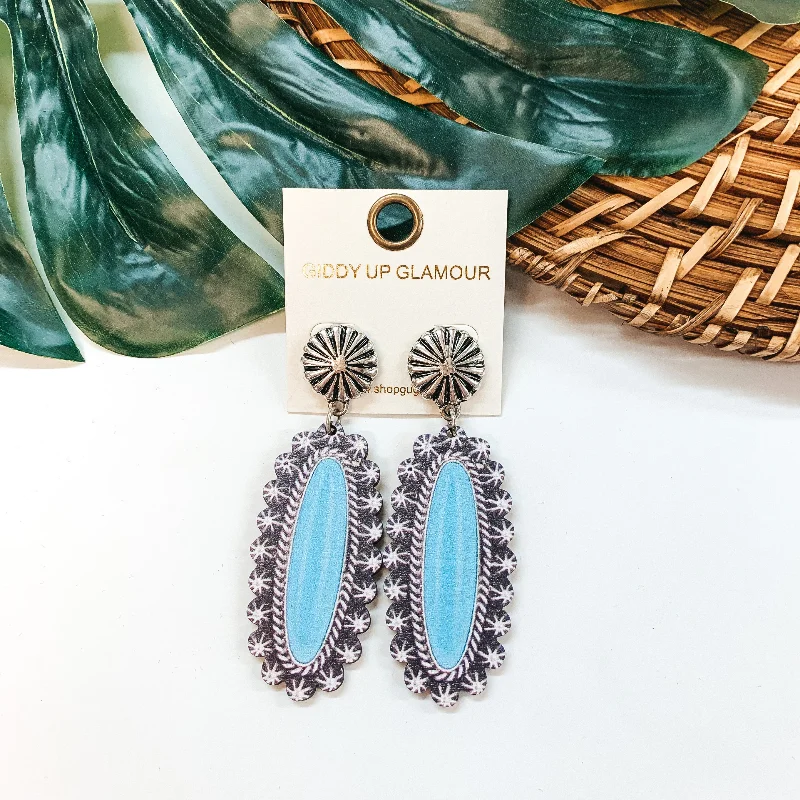 Best hoop earrings with butterfly motifs for a playful and whimsical appearance-Western Oval Wood Post Earrings in Turquoise