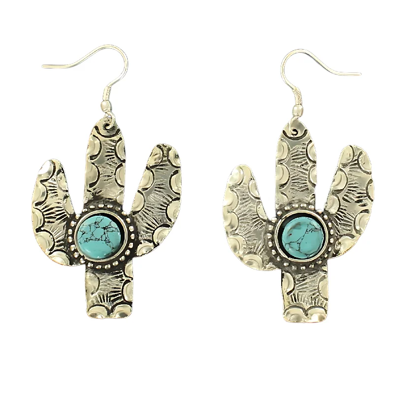 Necklaces and pendants with lotus flower designs for a spiritual, peaceful vibe-Blazin Roxx Cactus Earrings with Turquoise Stones