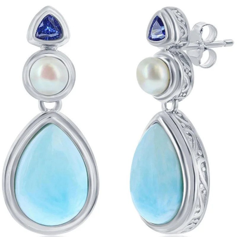 Layered necklaces and pendants for a trendy and fashionable stacked look-Caribbean Treasures Women's Earrings - Larimar with FWP and Tanzanite CZ | D-8184