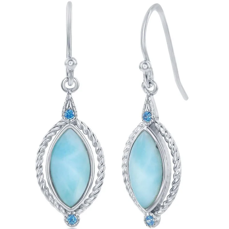 Elegant necklaces and pendants with infinity symbols for timeless designs-Caribbean Treasures Women's Earrings - Marquise Larimar with Blue CZ Rope | D-7838