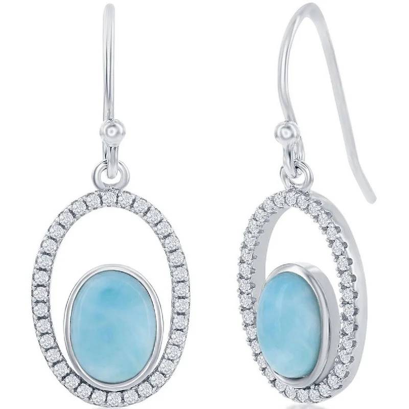 Best necklaces and pendants with cubic zirconia for a budget-friendly dazzling effect-Caribbean Treasures Women's Earrings - Sterling Silver Oval Larimar with CZ | D-7874