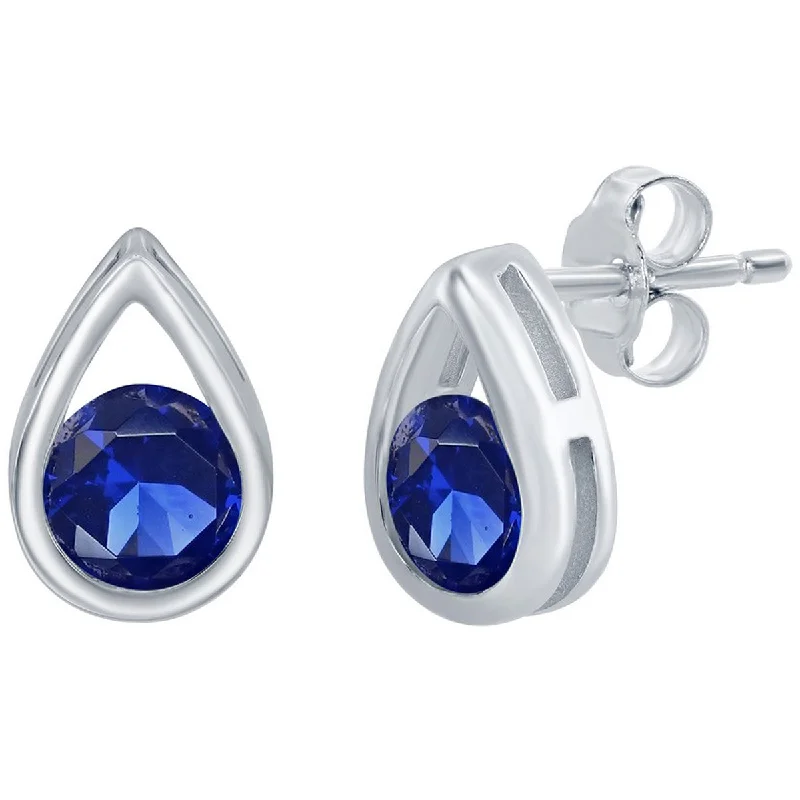 Stunning necklaces and pendants with birthstone pendants for a personal touch-Classic Women's Earrings - Pearshaped with Round Created Sapphire Stone Stud | D-8166