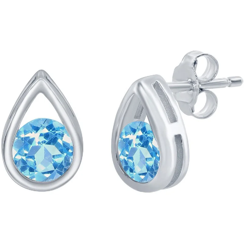 Best necklaces and pendants with floral designs for a feminine and elegant feel-Classic Women's Earrings - Pearshaped with Round Swiss Blue Topaz Gem Stud | D-8168