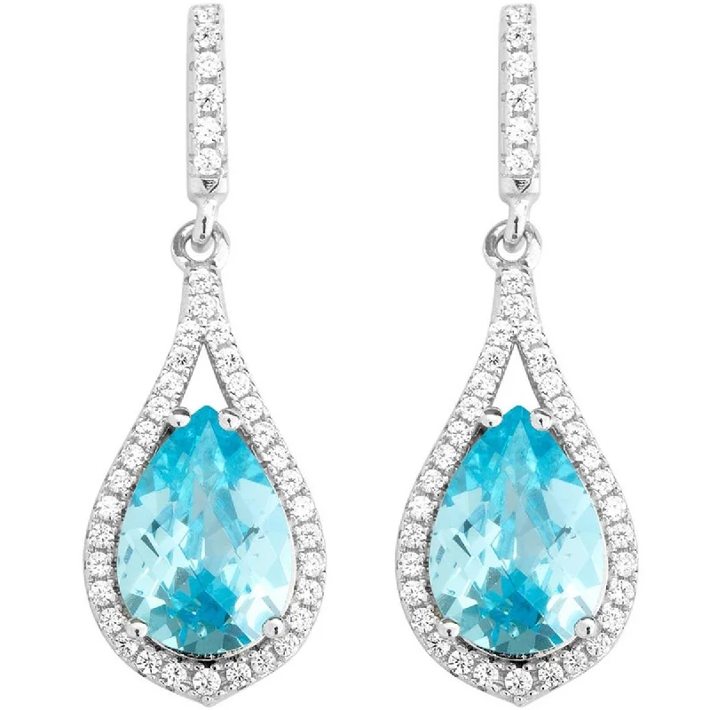 Necklaces and pendants with angel wing motifs for a spiritual, meaningful design-Classic Women's Earrings - Silver Teardrop Clear with Center Bright Blue CZ | D-5457