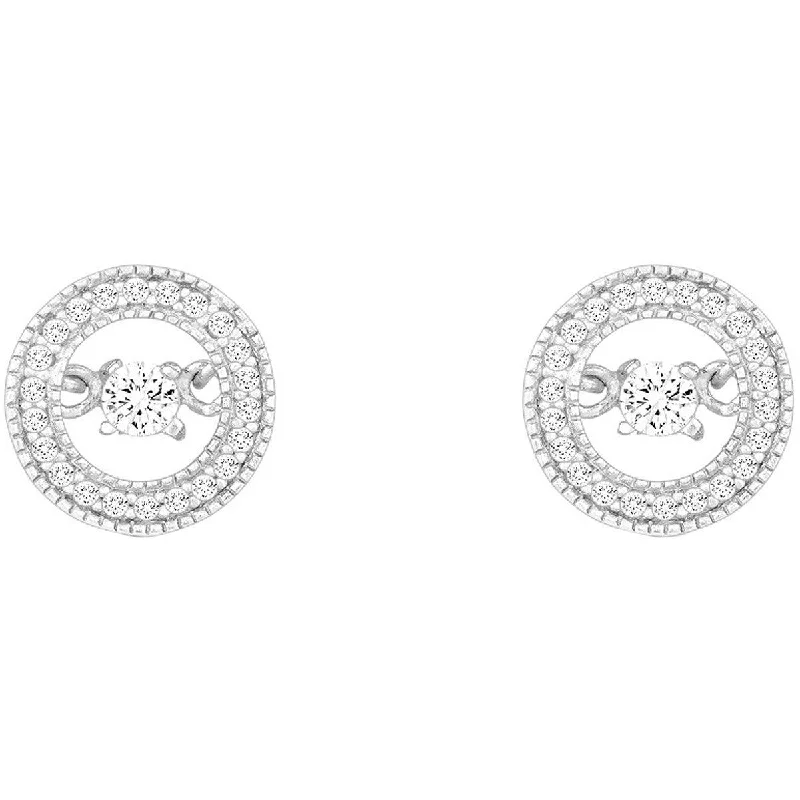 Unique necklaces and pendants with custom birthstone arrangements for personalization-Classic Women's Earrings - Sterling Silver Micro Pave with Center CZ Circle | D-5203