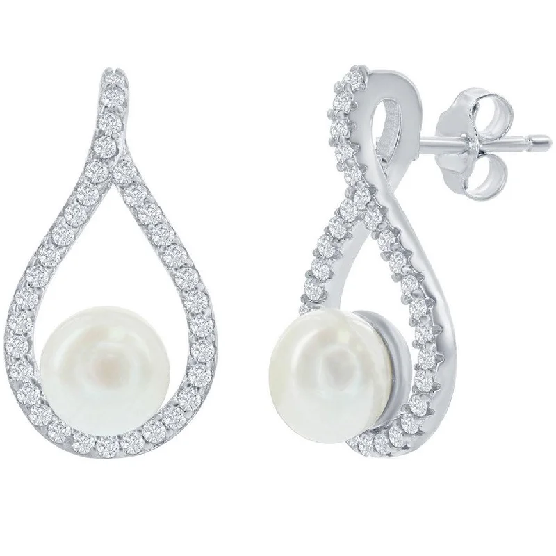 Best necklaces and pendants with matching earrings for a coordinated, elegant look-Classic Women's Earrings - Sterling Silver Pearshaped CZ with Round Pearl | D-7322