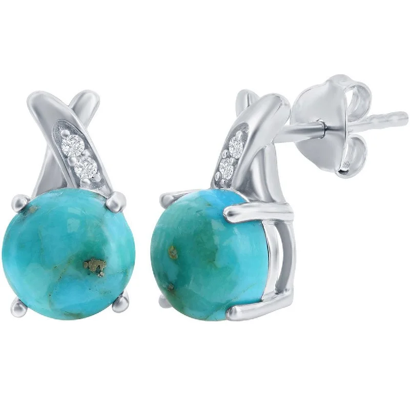 Beautiful necklaces and pendants with butterfly motifs for a whimsical style-Classic Women's Earrings - Sterling Silver Round Turquoise with White Topaz | D-8117