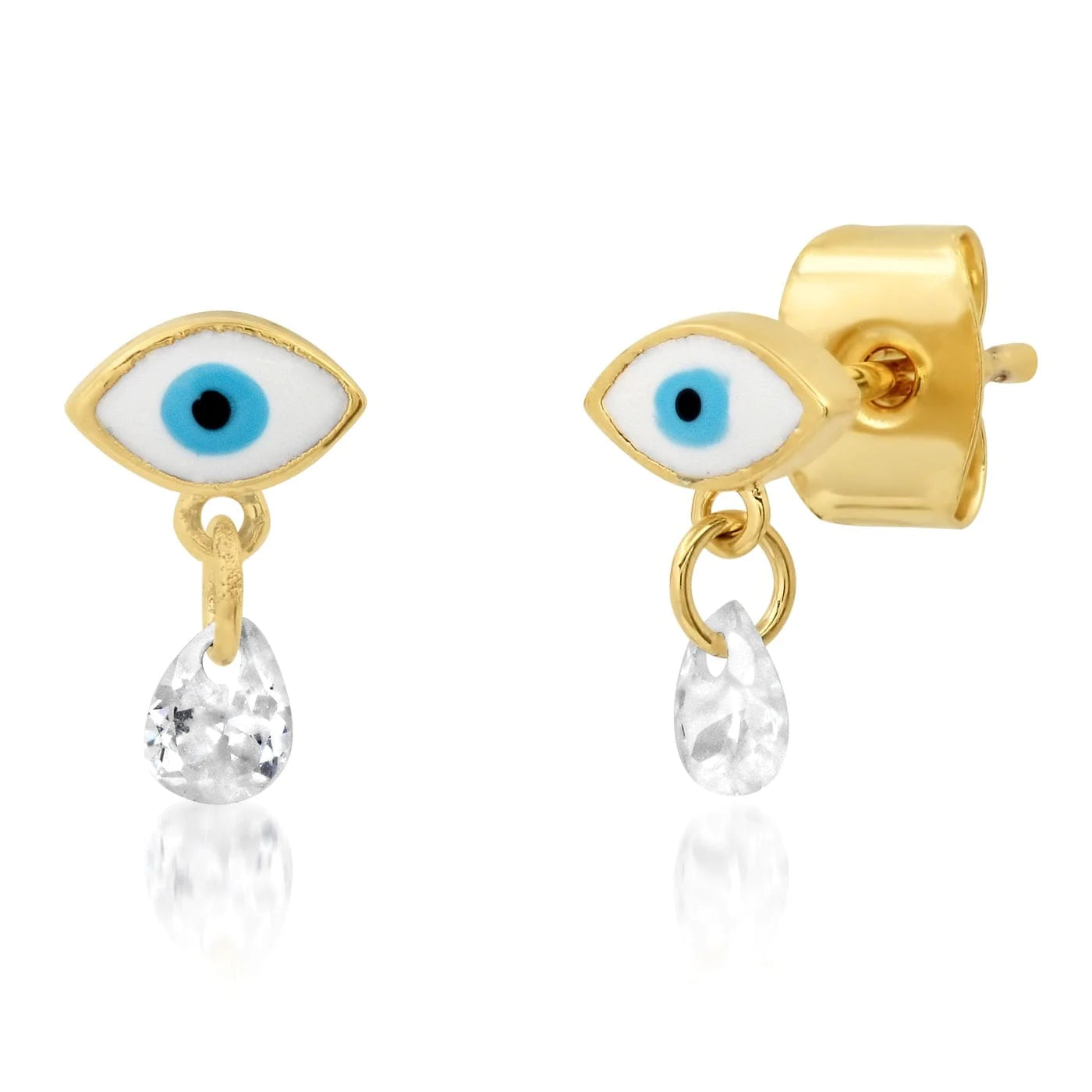 Necklaces and pendants with engraved messages for a deeply personal, sentimental gift-Enamel Evil Eye Studs with CZ Dangle