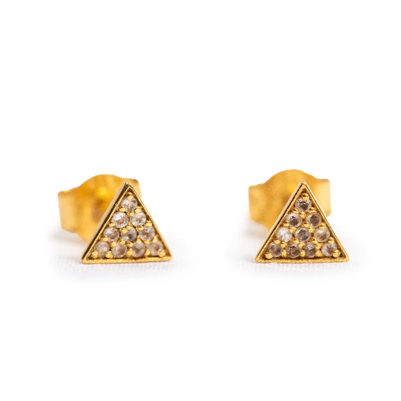 Unique necklaces and pendants with vintage-inspired designs for timeless appeal-***Gold Plated Triangle Studs Filled with White Topaz