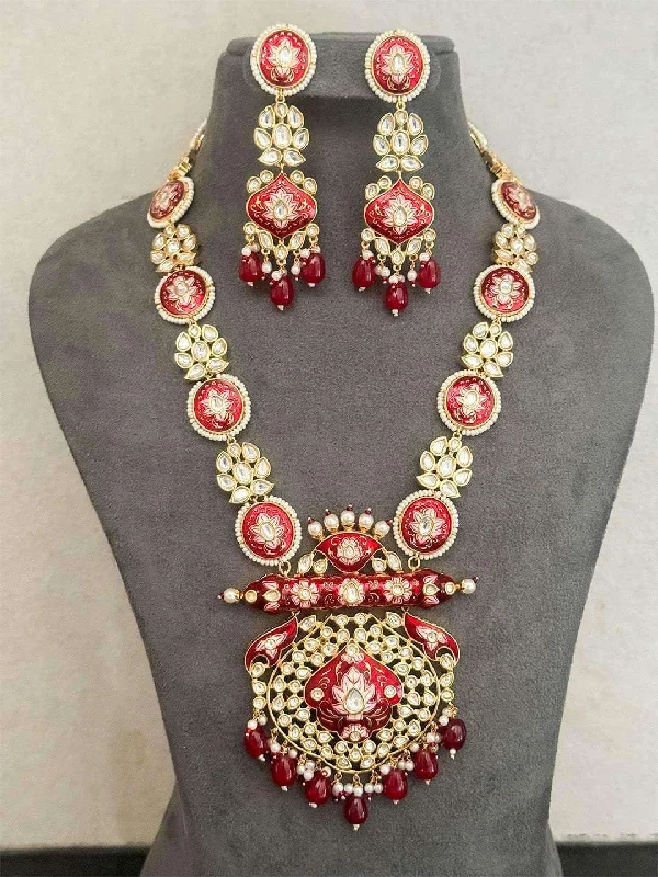 Best necklaces and pendants with butterfly pendants for a delicate, light style-Meenakari Long Haar With Real Kundan