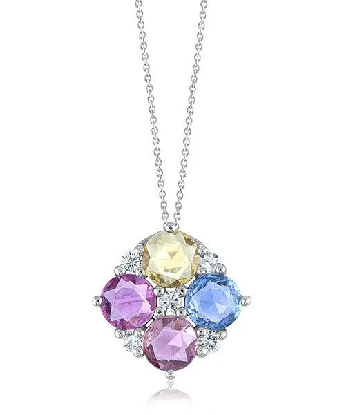 Beautiful necklaces and pendants with moon and star charms for a dreamy effect-Multi-Color Sapphire Pendant with Diamonds