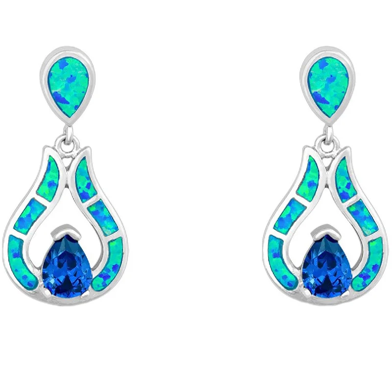 Best necklaces and pendants with vintage lockets for a nostalgic, sentimental look-Opalata Women's Earrings - Sterling Silver Blue Opal Teardrop with Center CZ | D-5192