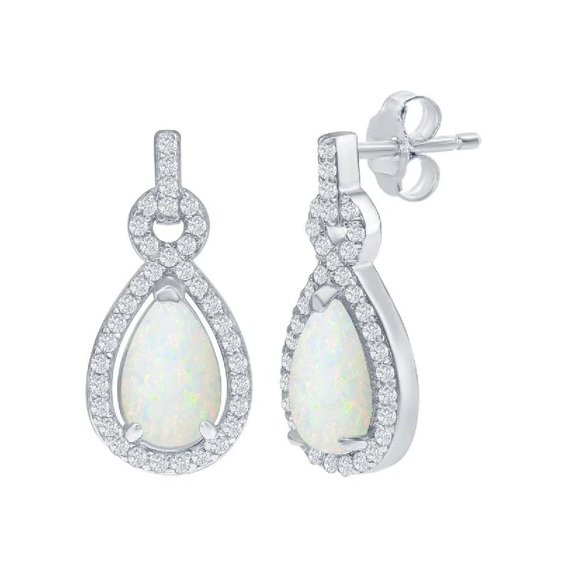 Best necklaces and pendants with zodiac signs for a celestial, astrology-inspired vibe-Opalata Women's Earrings - Sterling Silver Opal Pearshaped with CZ Border | D-8172