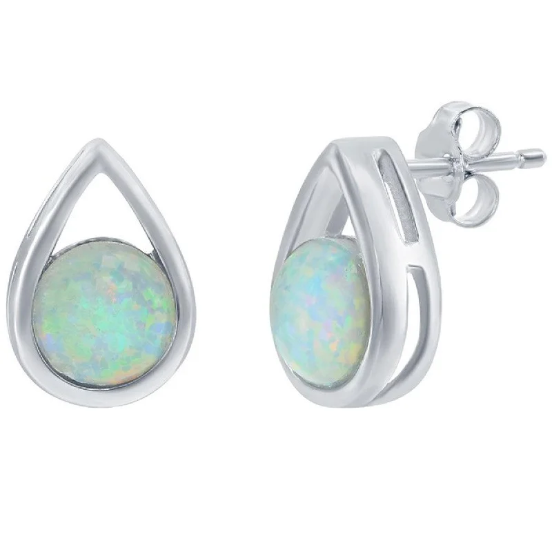 Necklaces and pendants with diamond pendants for a luxurious sparkling effect-Opalata Women's Earrings - Sterling Silver Pearshaped with Round Opal Stud | D-8167