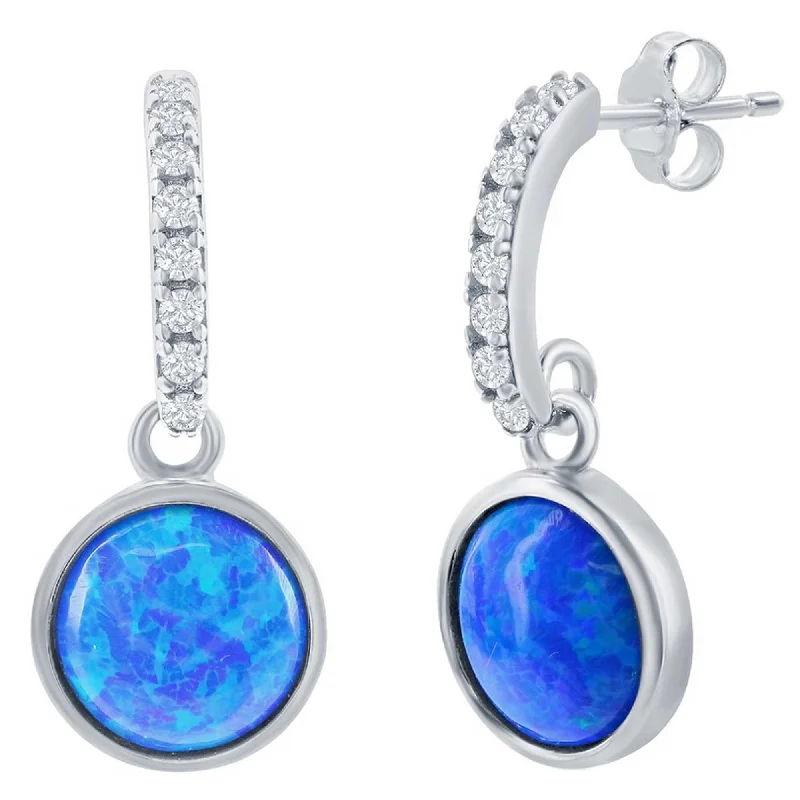 Stunning necklaces and pendants with sapphire gemstones for a luxurious blue hue-Opalata Women's Earrings - Sterling Silver Round Blue Opal with CZ | D-7936