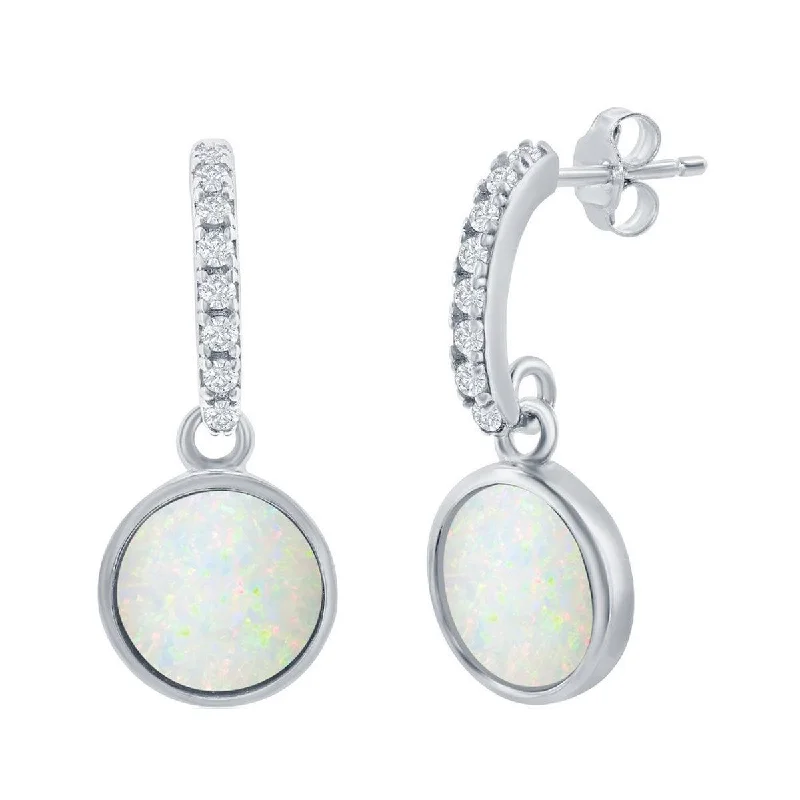 Unique necklaces and pendants with engraved messages for a sentimental gift-Opalata Women's Earrings - Sterling Silver Round White Opal with CZ Stone | D-8173