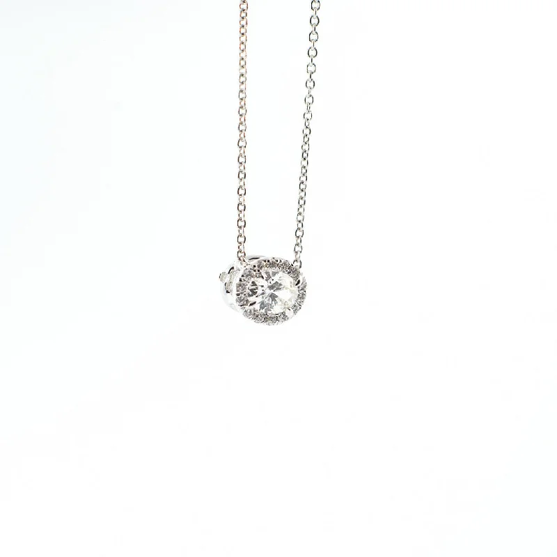 Best necklaces and pendants with layered designs for a chic, stacked look-Oval Diamond Pendant with Diamond Halo