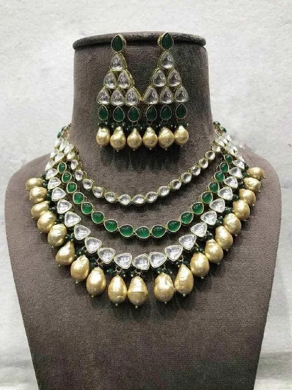 Unique necklaces and pendants with artistic shapes for a creative, one-of-a-kind design-Polki Kundan With Real Pearls