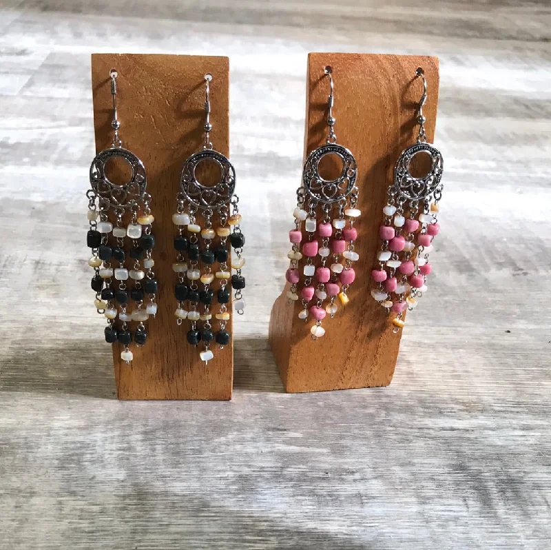 Best necklaces and pendants with oval pendants for a classic, elegant shape-Rhodonite and Black Jade Dangle Earrings with Vintage silver rings