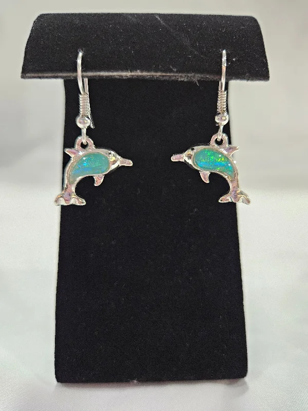 Best necklaces and pendants with zodiac signs for a celestial, astrology-inspired vibe-Silver With Green Stone Dolphin Earrings