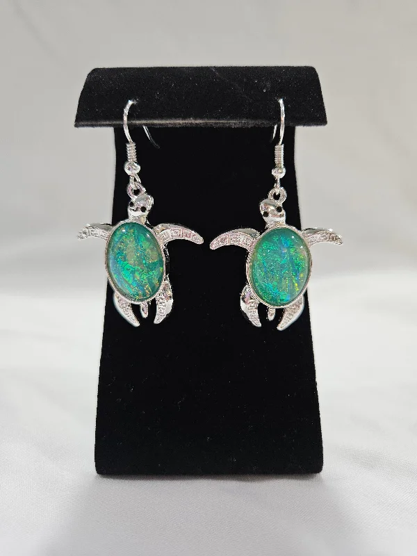 Necklaces and pendants with diamond pendants for a luxurious sparkling effect-Silver With Green Stone Turtle Earrings