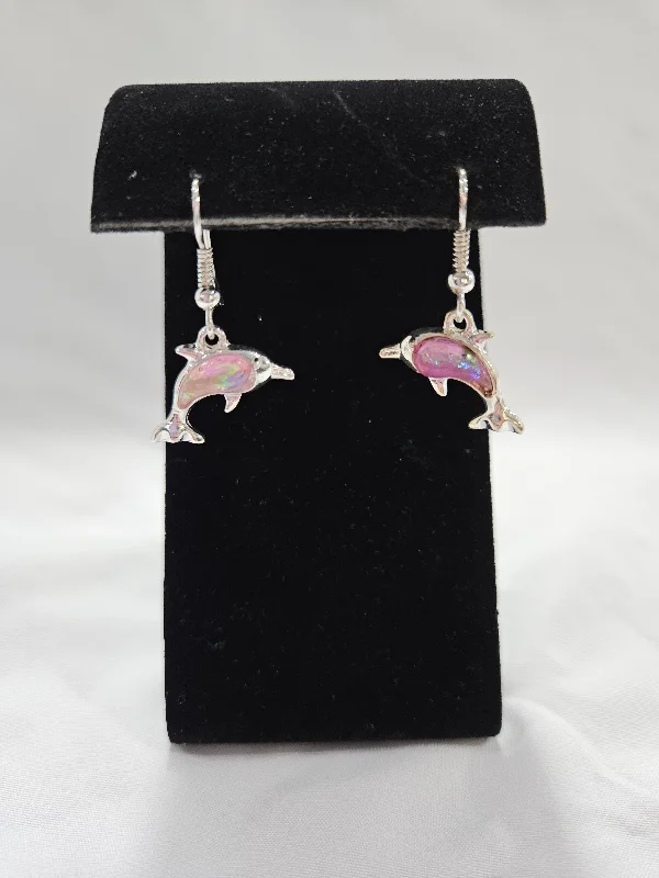 Trendy necklaces and pendants with statement pieces for a bold fashion statement-Silver With Iridescent Stone Dolphin Earrings