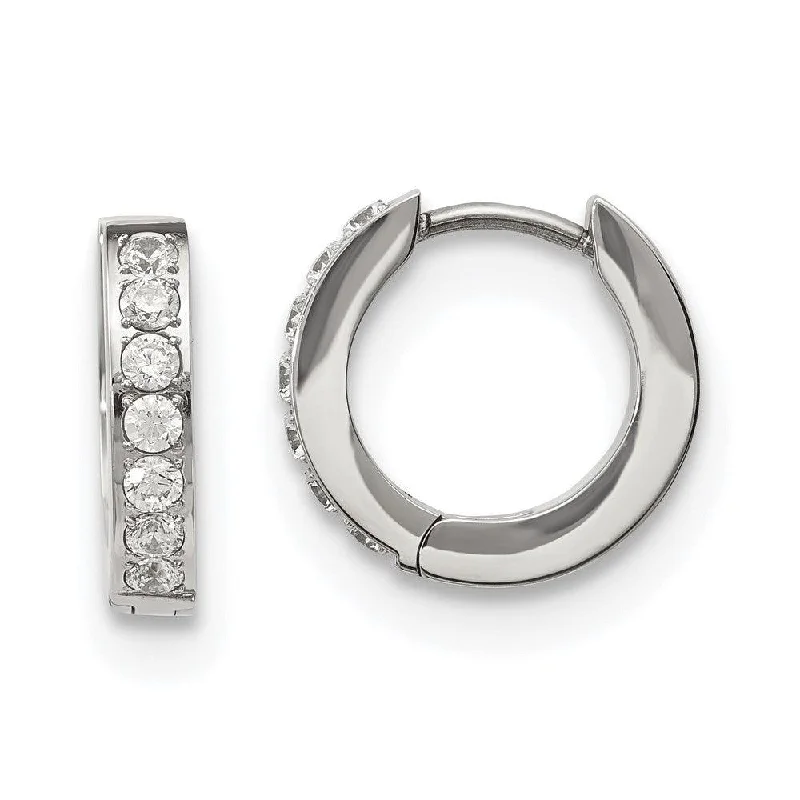 Necklaces and pendants with infinity love symbols for an eternal, romantic gesture-Stainless Steel Polished with 1 Row of CZ Hinged Hoop Earrings