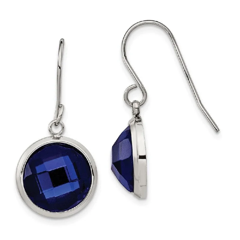 Best necklaces and pendants with black diamonds for an edgy, bold statement-Stainless Steel Polished with Blue Glass Dangle Shepherd Hook Earrings