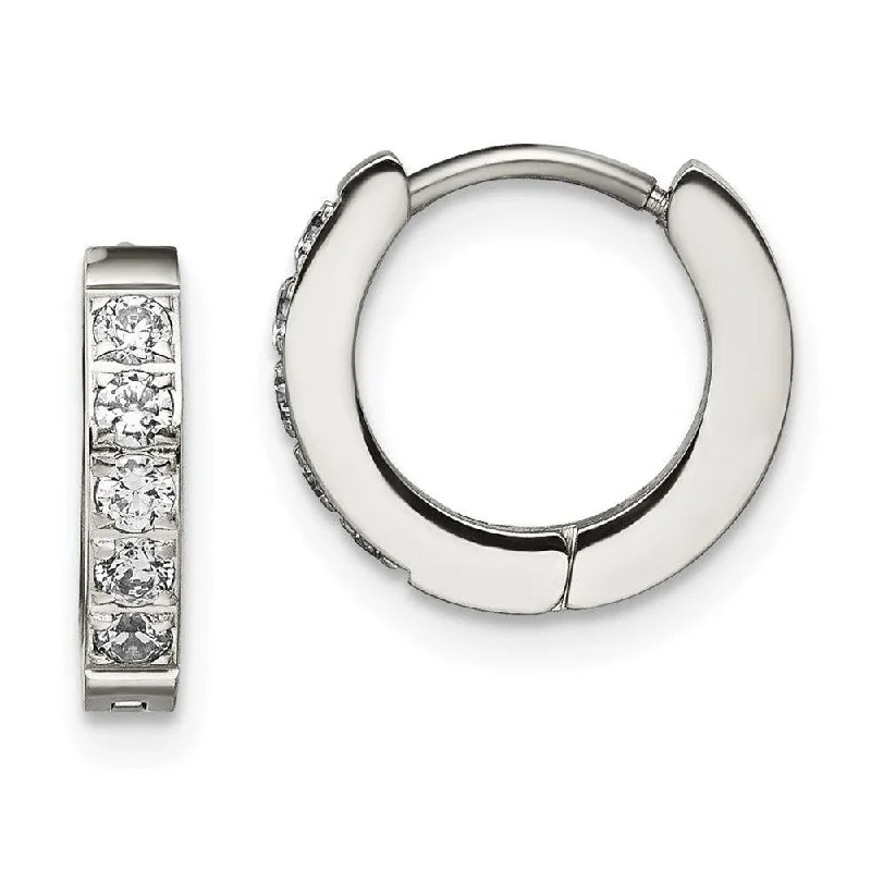 Stylish necklaces and pendants with diamonds for a glamorous and elegant look-Stainless Steel Polished with CZ 2.5mm Hinged Hoop Earrings