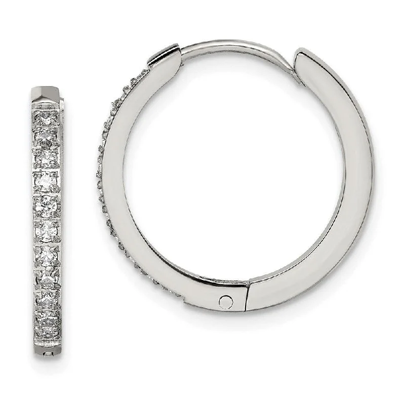 Unique necklaces and pendants with vintage-inspired designs for timeless appeal-Stainless Steel Polished with Preciosa Crystal 2mm Hinged Hoop Earrings