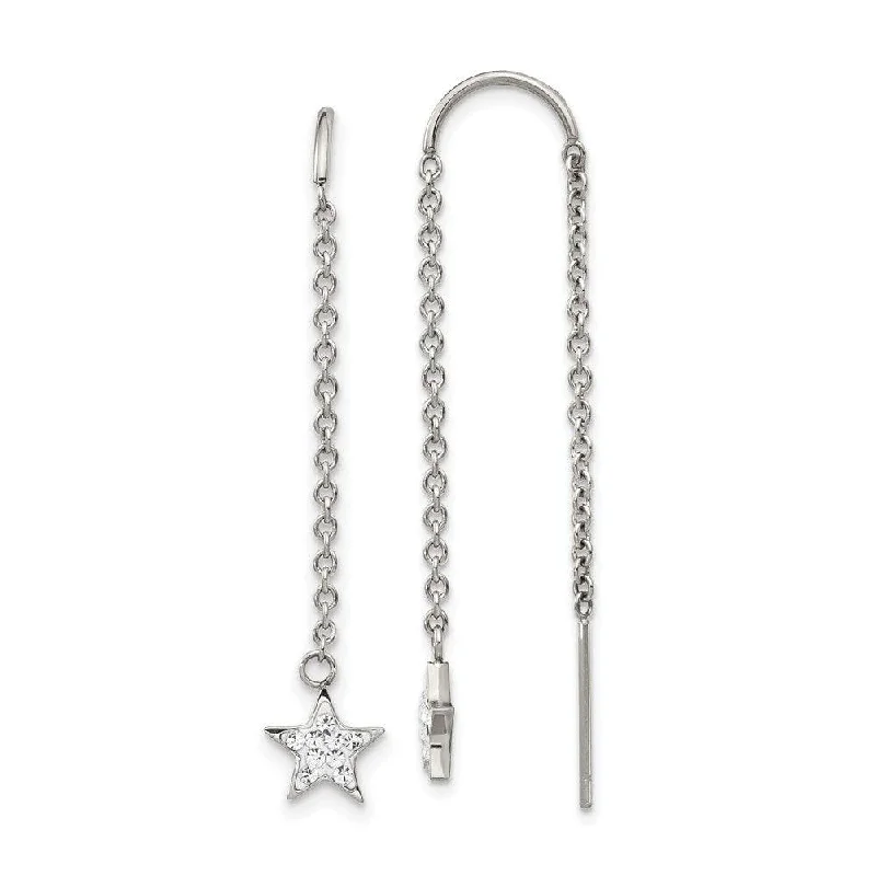 Unique necklaces and pendants with custom birthstone arrangements for personalization-Stainless Steel Polished with Preciosa Crystal Star Threader Earrings