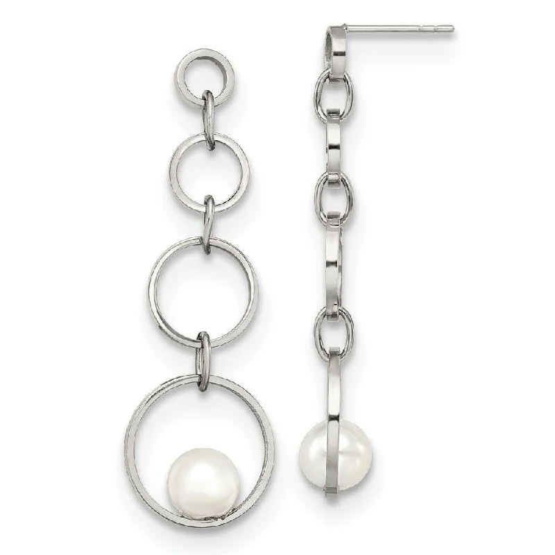 Beautiful necklaces and pendants with diamond halo settings for extra brilliance-Stainless Steel Polished with Simulated Pearl Post Dangle Earrings