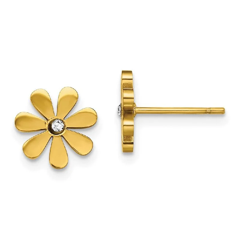 Elegant necklaces and pendants with infinity symbols for timeless designs-Stainless Steel Polished Yellow IP-plated with Crystal Flower Post Earrings