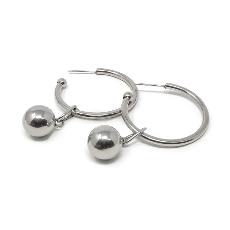 Best necklaces and pendants with matching earrings for a coordinated, elegant look-Stainless Steel C Hoop Earrings with Dangling Ball