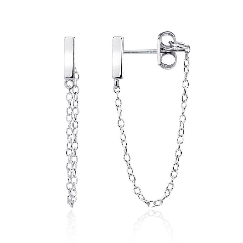 Best necklaces and pendants with matching rings for a coordinated jewelry set-Sterling Silver Bar Stud with Looping Chain Earrings