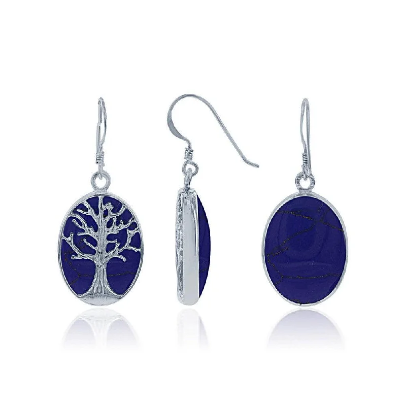 Necklaces and pendants with engraved messages for a deeply personal, sentimental gift-Sterling Silver Blue Lapis with Tree Earrings