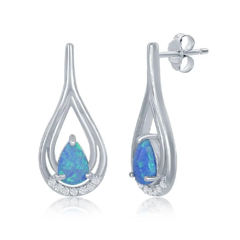 Best necklaces and pendants with statement designs for a fashionable accessory-Sterling Silver Blue Opal Pearshaped With CZ Earrings