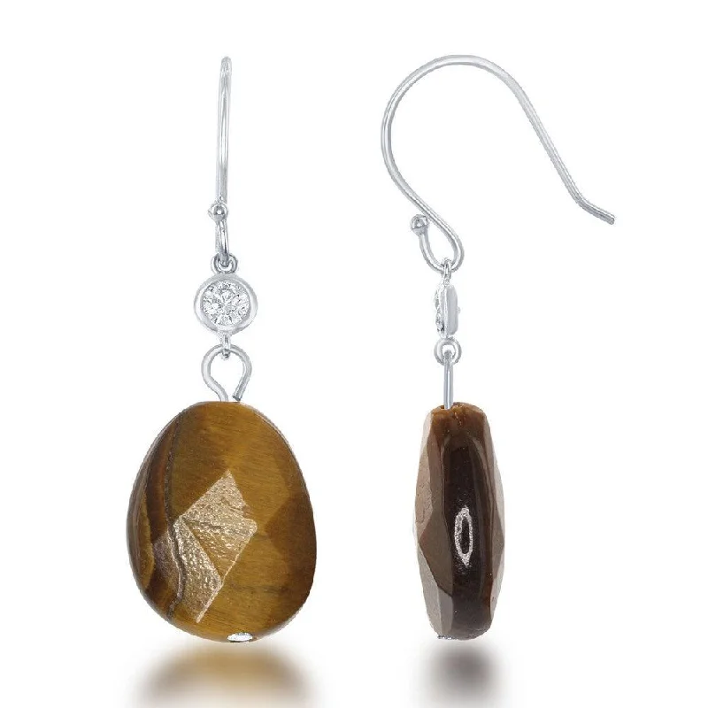 Beautiful necklaces and pendants with natural stones for an earthy, organic vibe-Sterling Silver CZ with Brown Tiger Eye Earrings