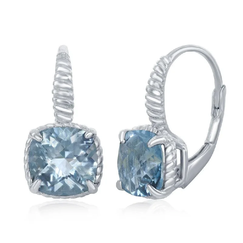 Best necklaces and pendants with minimalist pendants for a sleek, understated look-Sterling Silver Four-Prong Square Blue Topaz with Rope Design Border Earrings