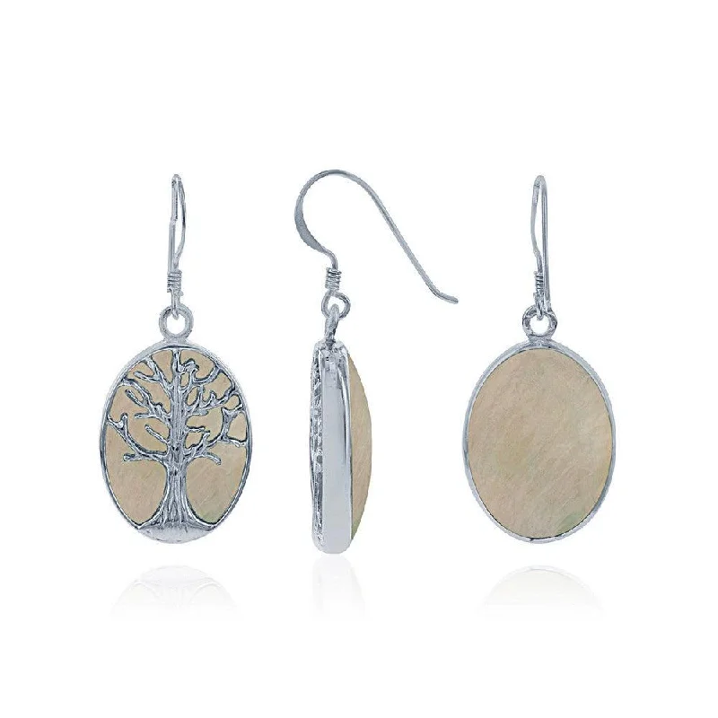 Unique necklaces and pendants with gemstones for a colorful and vibrant statement-Sterling Silver Large Oval MOP with Tree Earrings