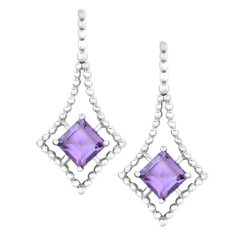 Best necklaces and pendants with art deco elements for a vintage, glamorous design-Sterling Silver Open Beaded Square with Center Square Amethyst Earrings