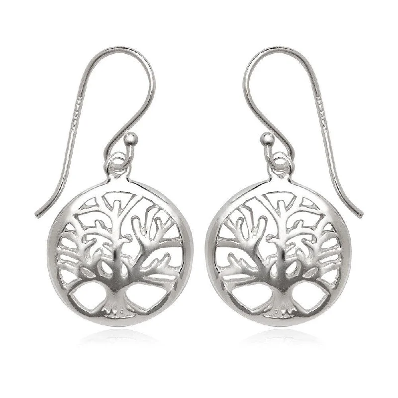 Necklaces and pendants with lock and key designs for a symbolic gesture-Sterling Silver Open Circle with Center Tree Earrings