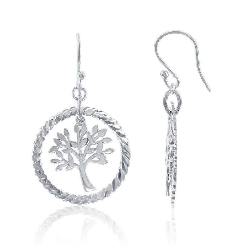 Unique necklaces and pendants with artistic shapes for a creative, one-of-a-kind design-Sterling Silver Open Circle with Hanging Tree Earrings