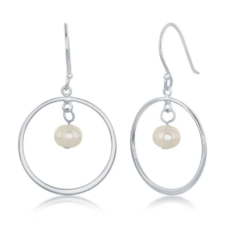 Best necklaces and pendants with personalized coordinates for a special keepsake-Sterling Silver Open Circle with Pearl Earrings