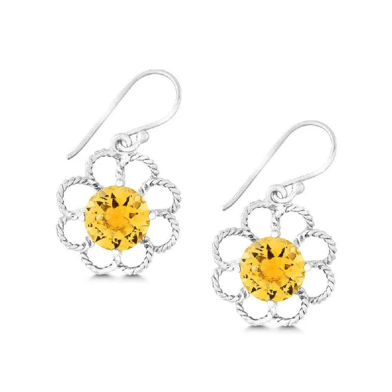 Necklaces and pendants with love knot designs for a romantic, meaningful symbol-Sterling Silver Open Petal Flower with Center Round Citrine Earrings